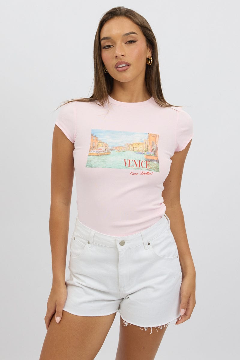 Pink Graphic T-Shirt Short Sleeve