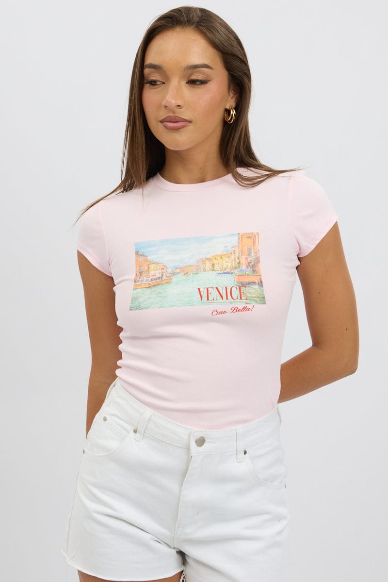 Pink Graphic T-Shirt Short Sleeve
