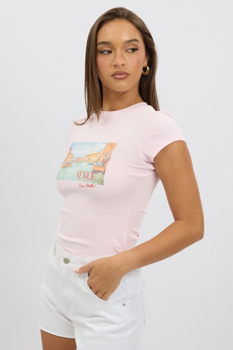 Pink Graphic T-Shirt Short Sleeve
