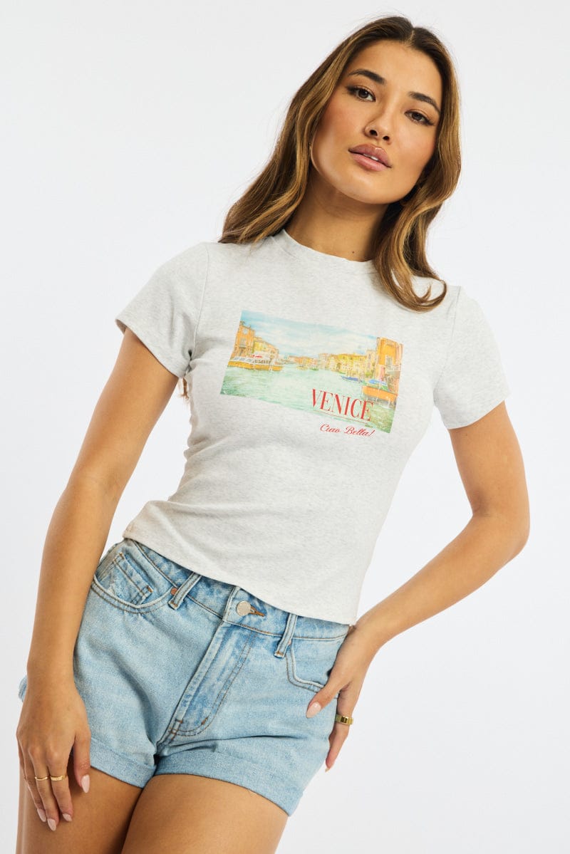 Grey Graphic T-Shirt Short Sleeve