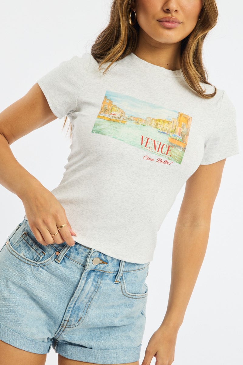 Grey Graphic T-Shirt Short Sleeve