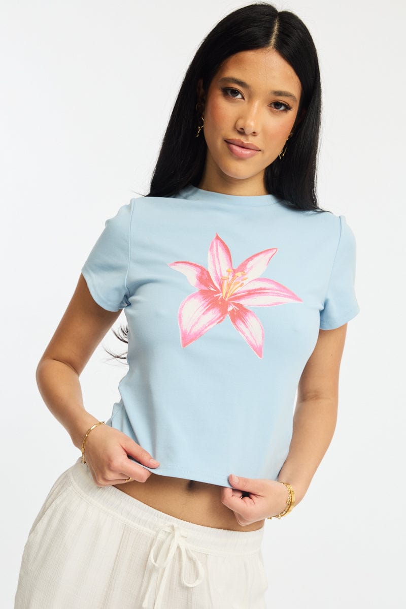 Blue Graphic T-Shirt Short Sleeve