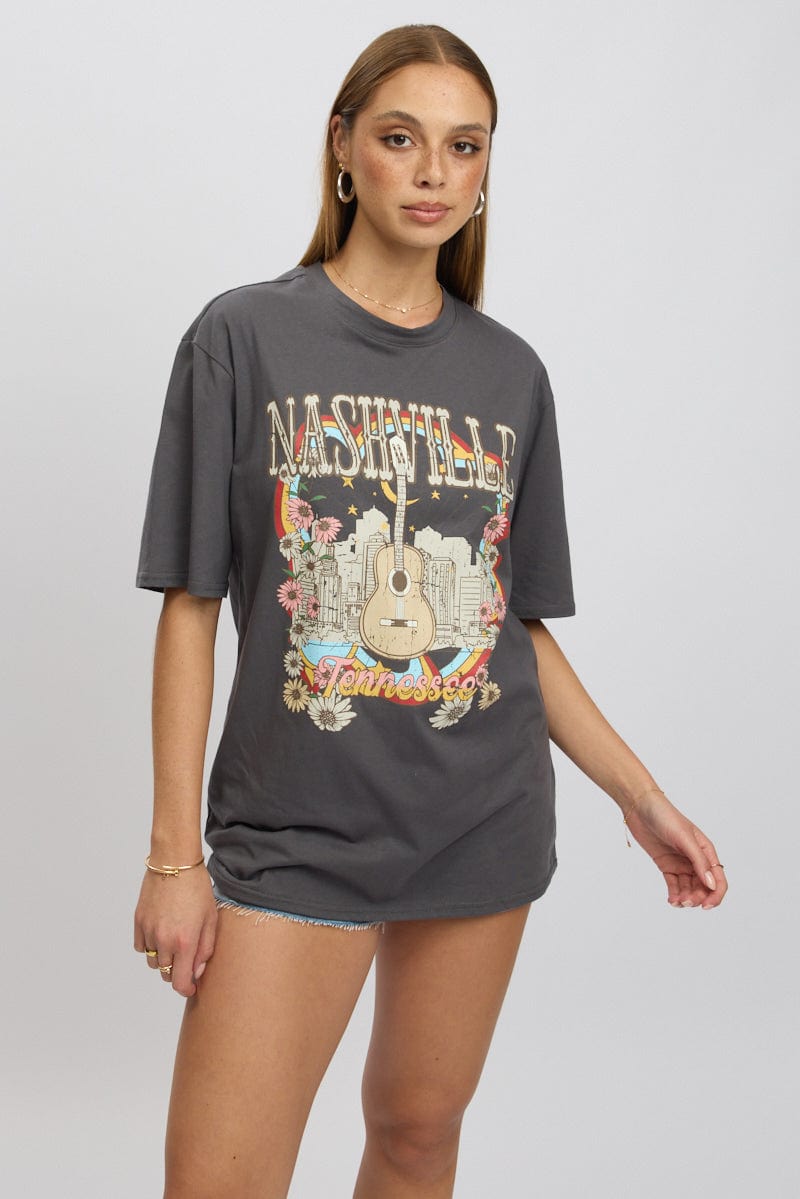 Grey Graphic T-Shirt Short Sleeve