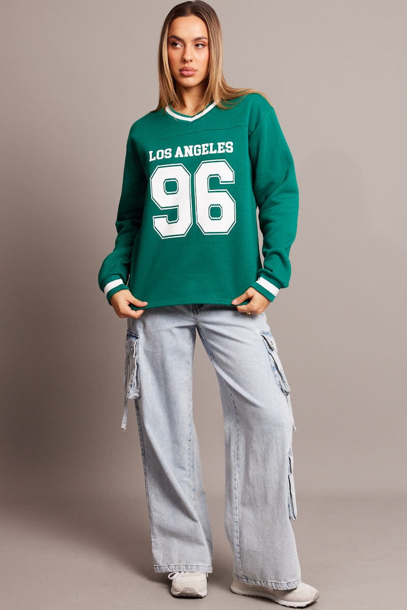 Green Graphic T-Shirt Long Sleeve
