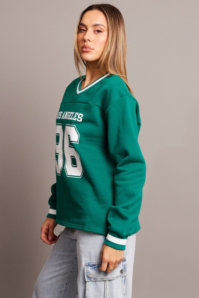 Green Graphic T-Shirt Long Sleeve