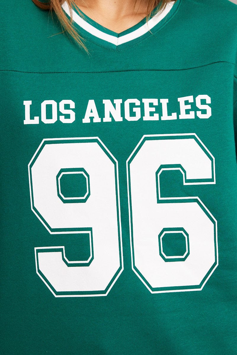 Green Graphic T-Shirt Long Sleeve