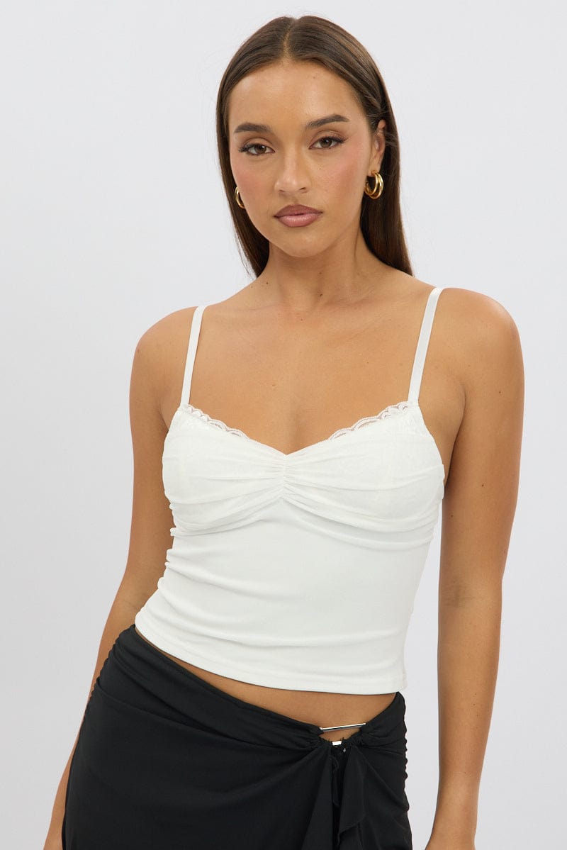 White Mesh Tank Top Top Lace Insert