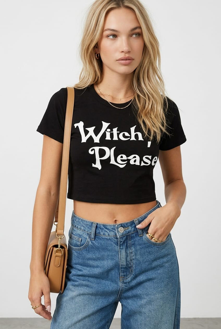 Black Halloween T-Shirt Witch Slogan Crop Baby T-Shirt