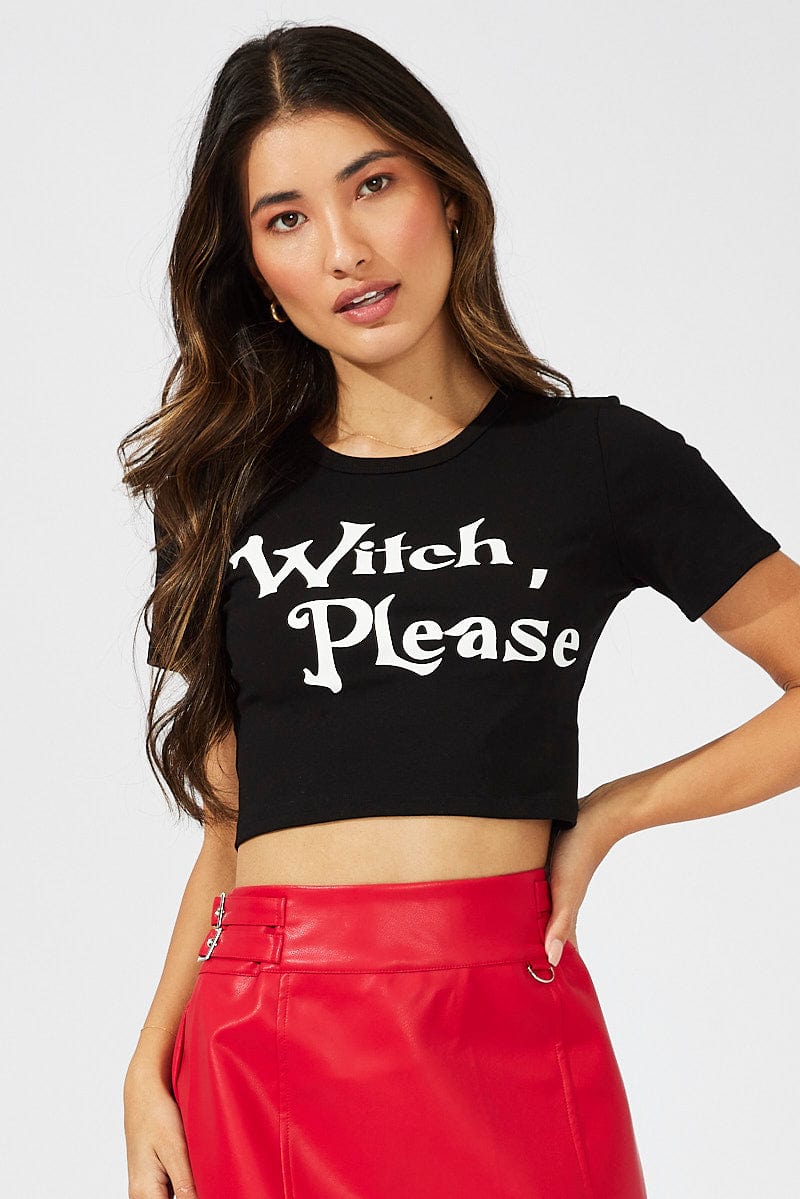 Black Halloween T-Shirt Witch Slogan Crop Baby T-Shirt