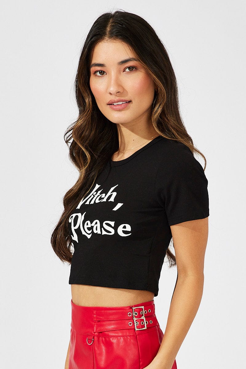 Black Halloween T-Shirt Witch Slogan Crop Baby T-Shirt