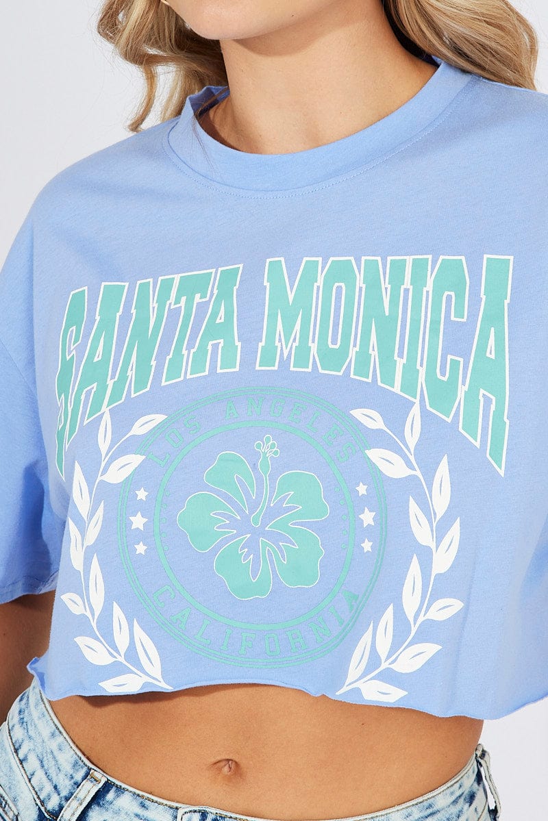 Blue Graphic T-Shirt Santa Monica Varsity Crop T-Shirt