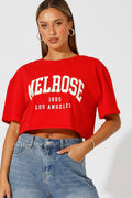 Red Graphic T-Shirt Crop Melrose Slogan T-Shirt