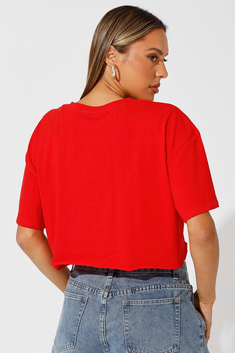 Red Graphic T-Shirt Crop Melrose Slogan T-Shirt