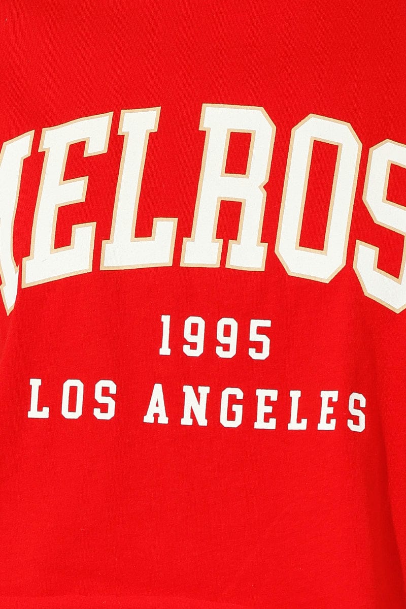 Red Graphic T-Shirt Crop Melrose Slogan T-Shirt
