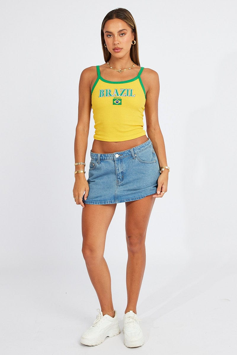 Yellow Tank Top Top Scoop Neck