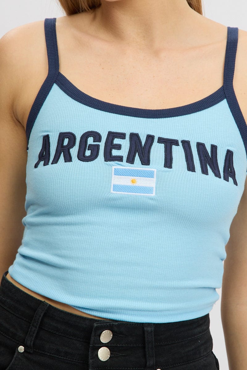 Blue Graphic Tank Top Top