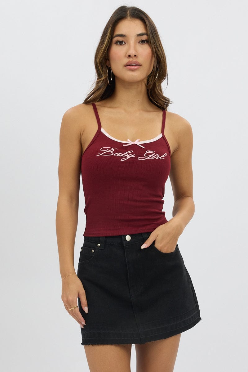 Red Graphic Tank Top Rib