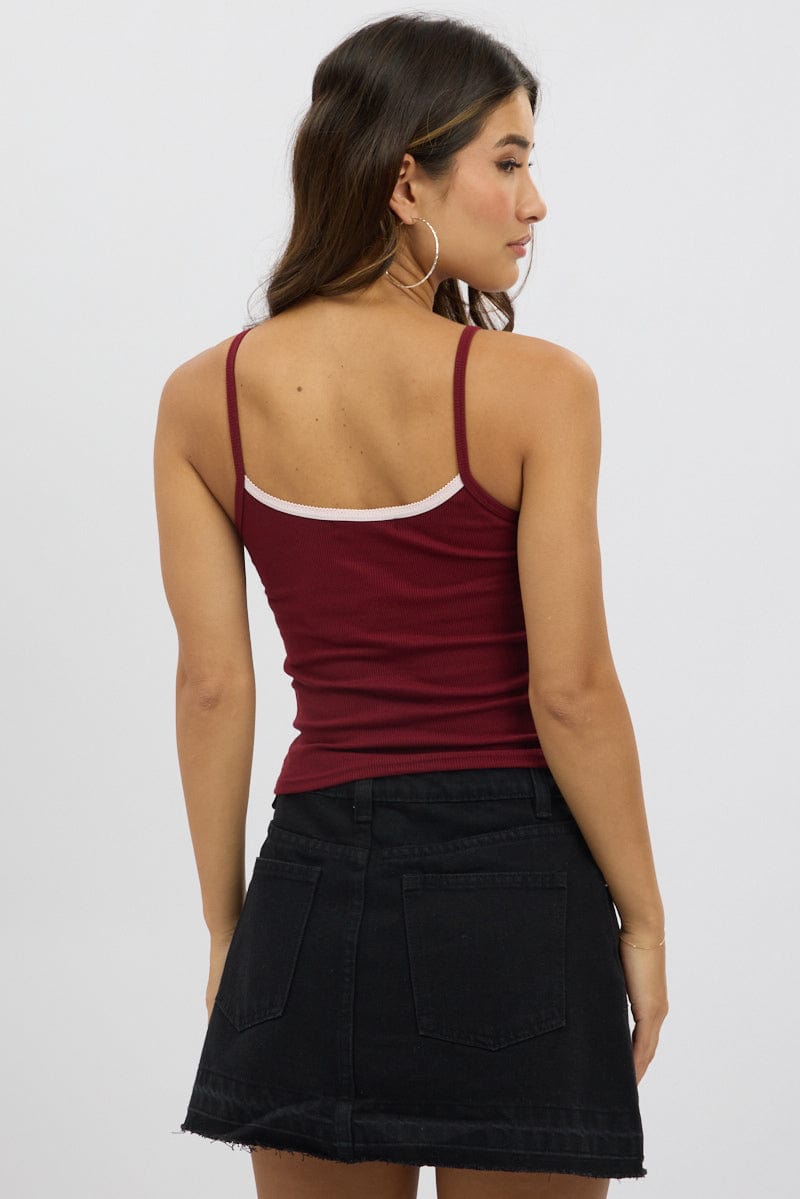 Red Graphic Tank Top Rib
