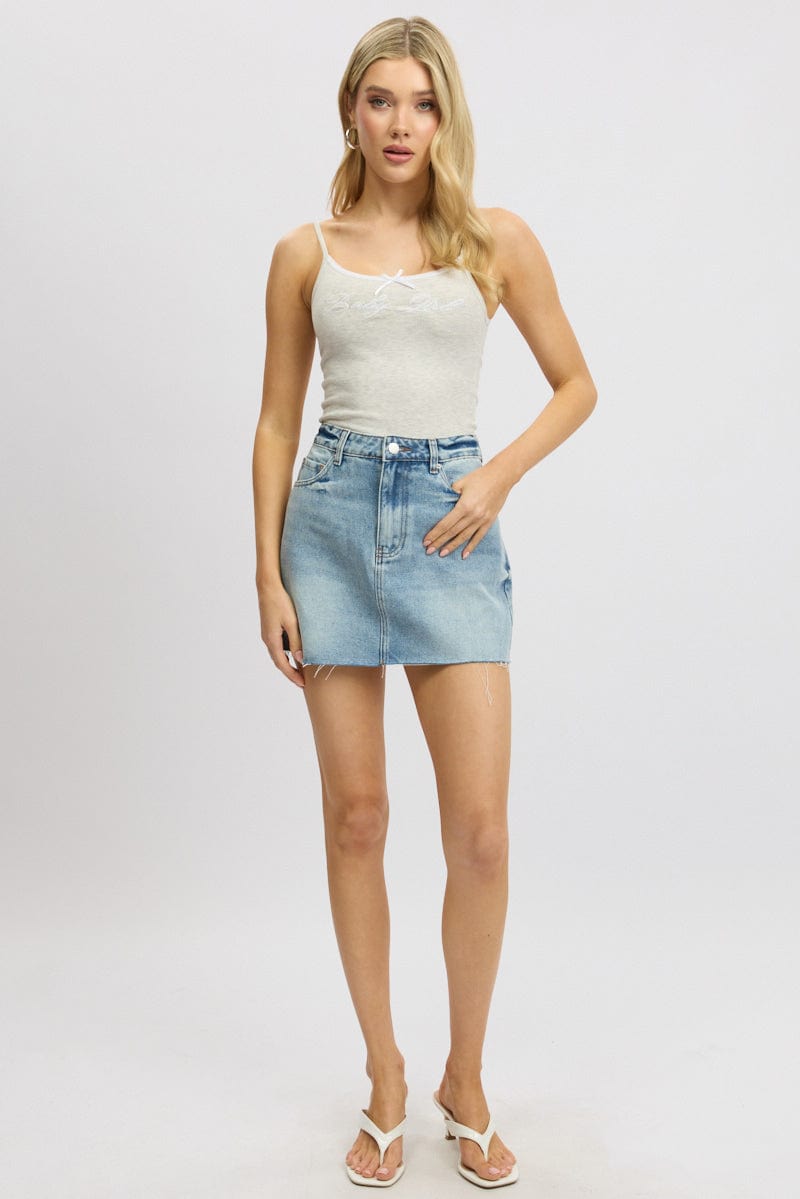 Grey Graphic Tank Top Rib