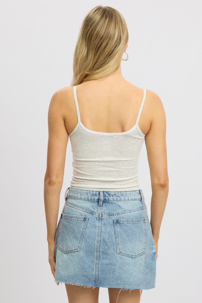 Grey Graphic Tank Top Rib