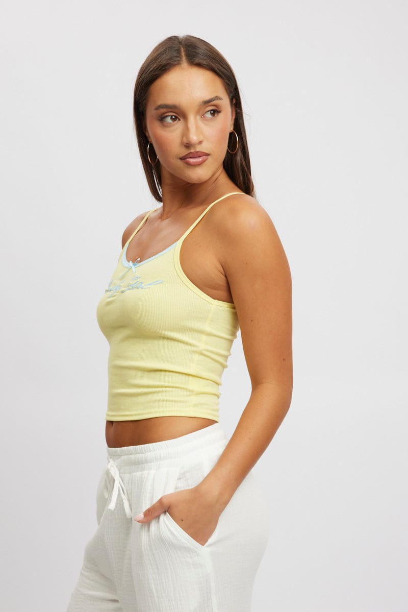 Yellow Graphic Tank Top Rib