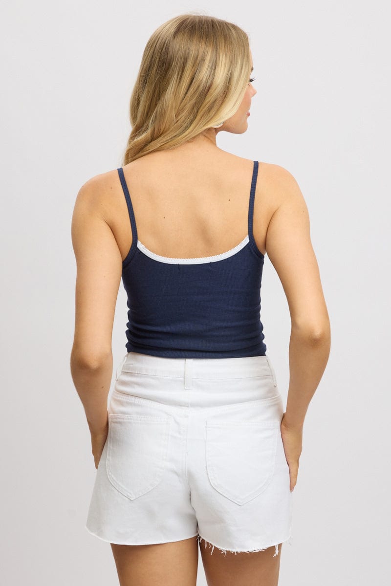 Blue Graphic Tank Top Rib