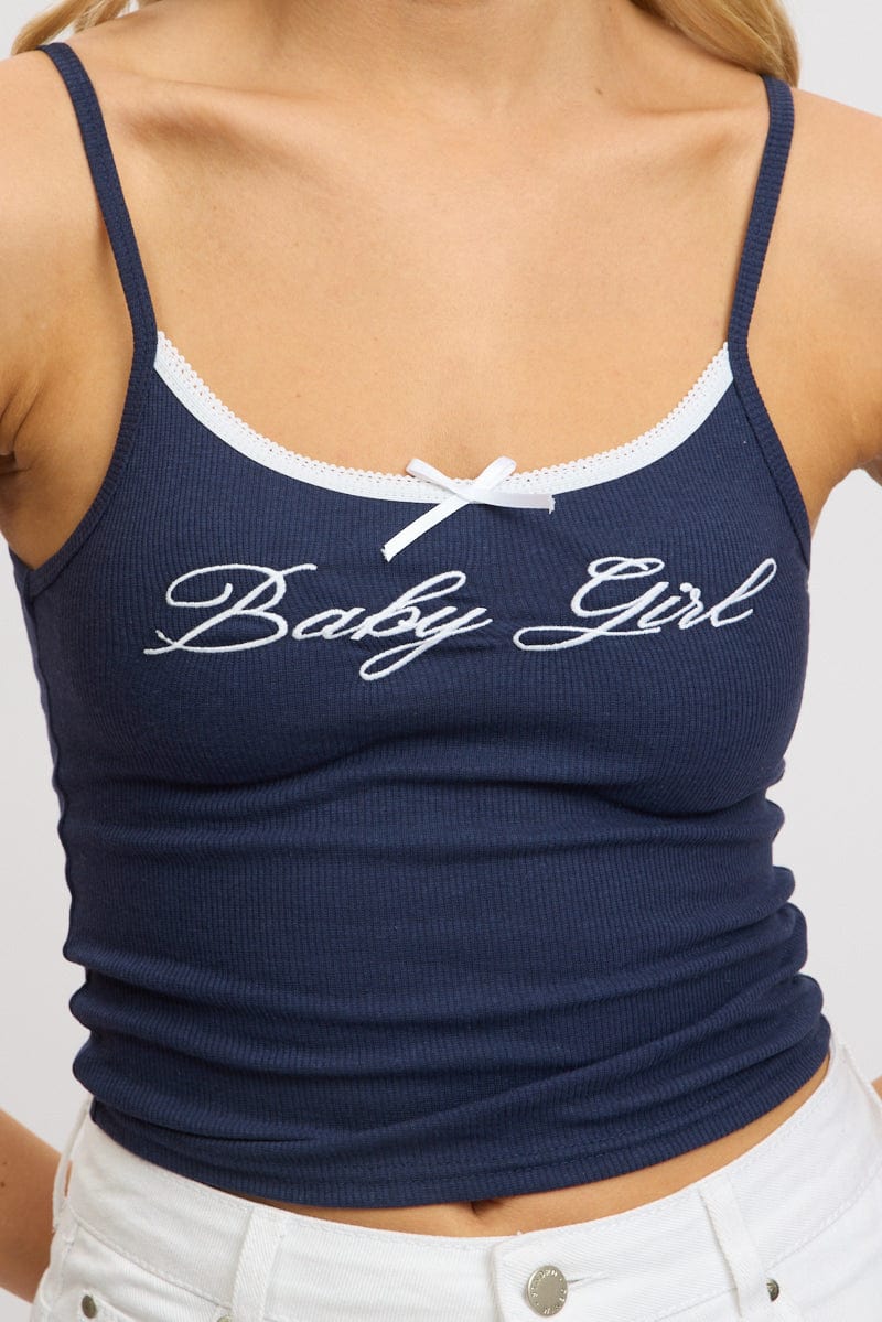 Blue Graphic Tank Top Rib