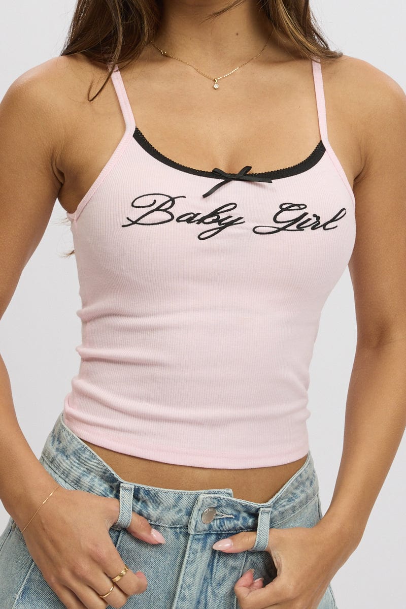 Pink Graphic Tank Top Rib