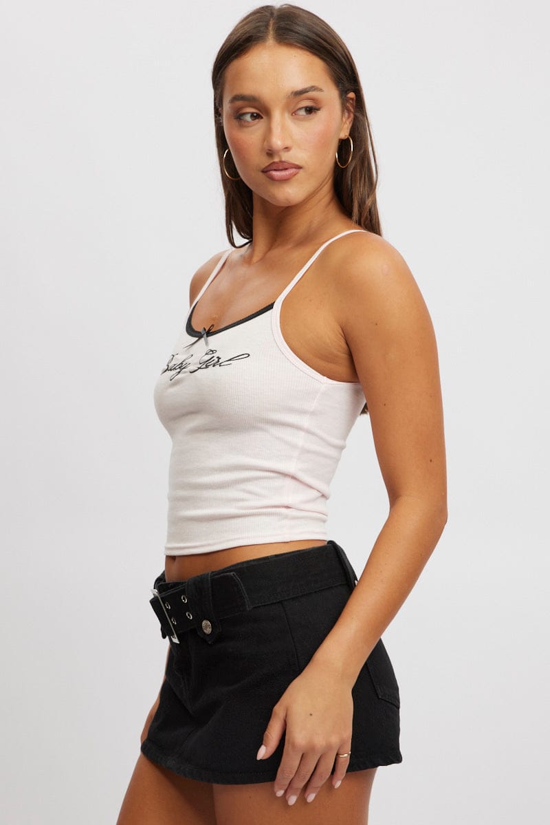 Pink Graphic Tank Top Rib
