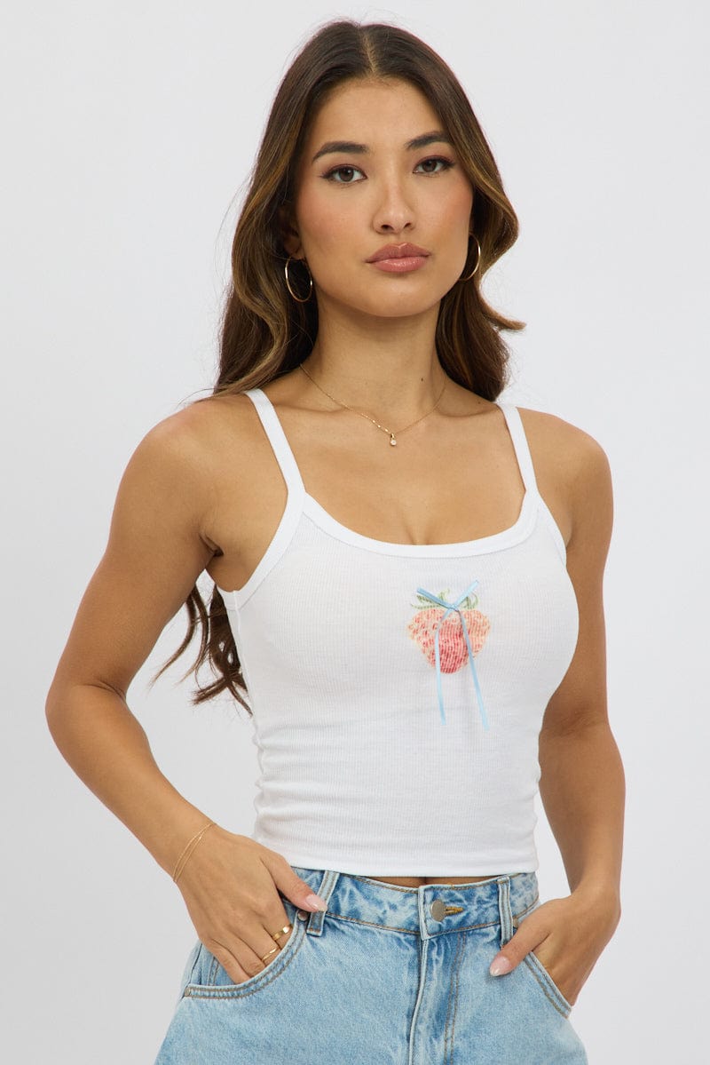 White Graphic Tank Top Top