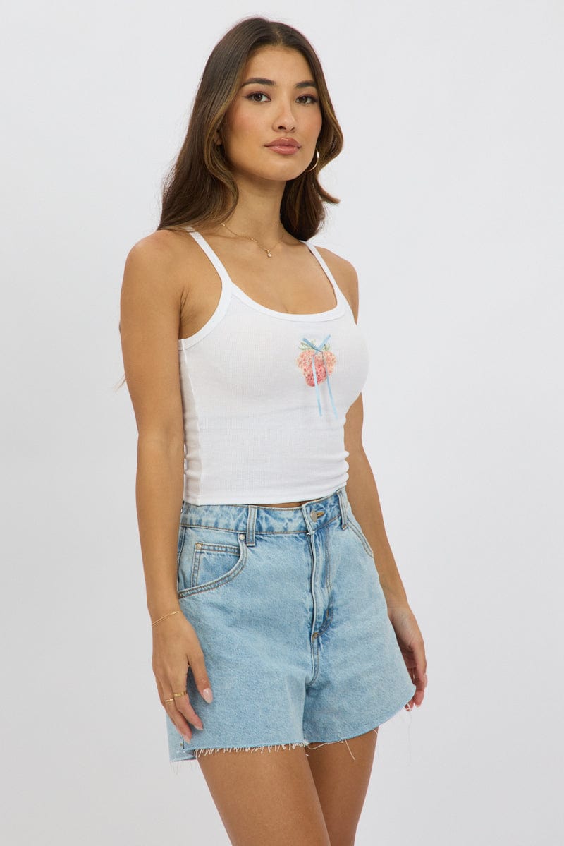 White Graphic Tank Top Top