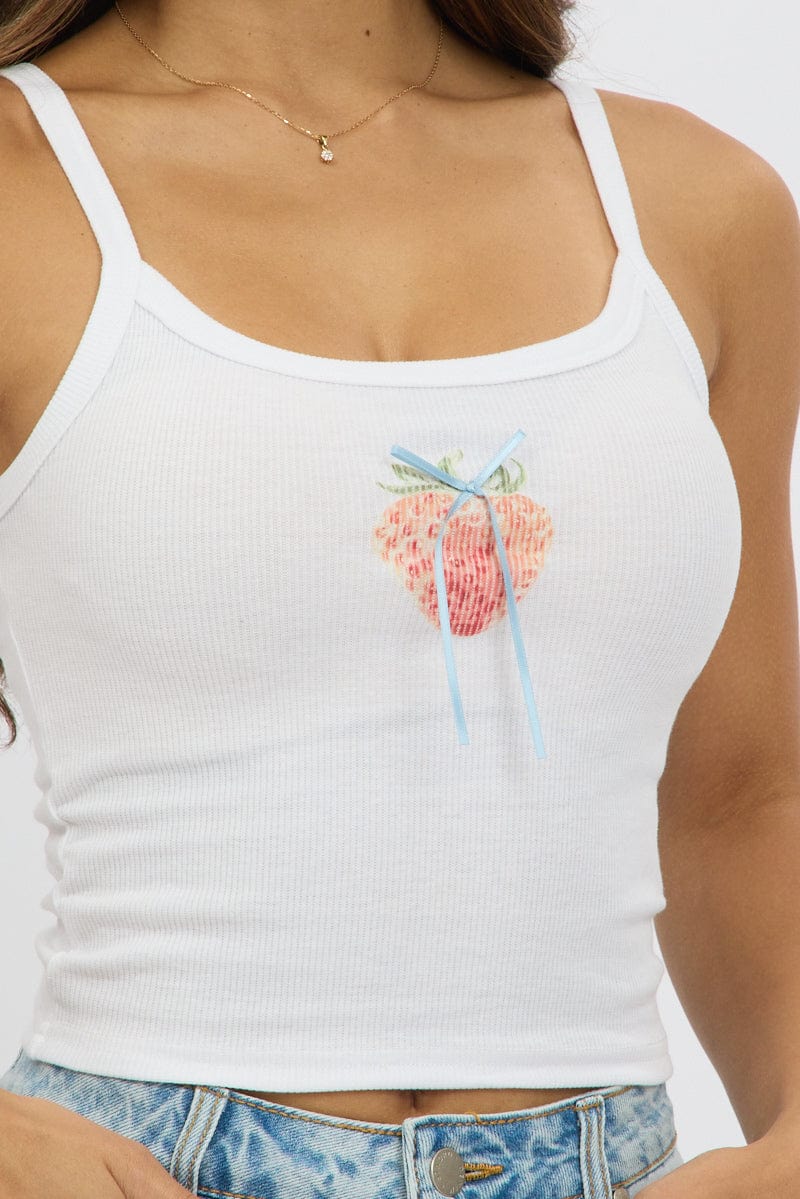White Graphic Tank Top Top