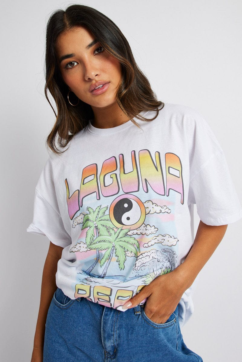 White Graphic T-Shirt Surf Slogan T-Shirt