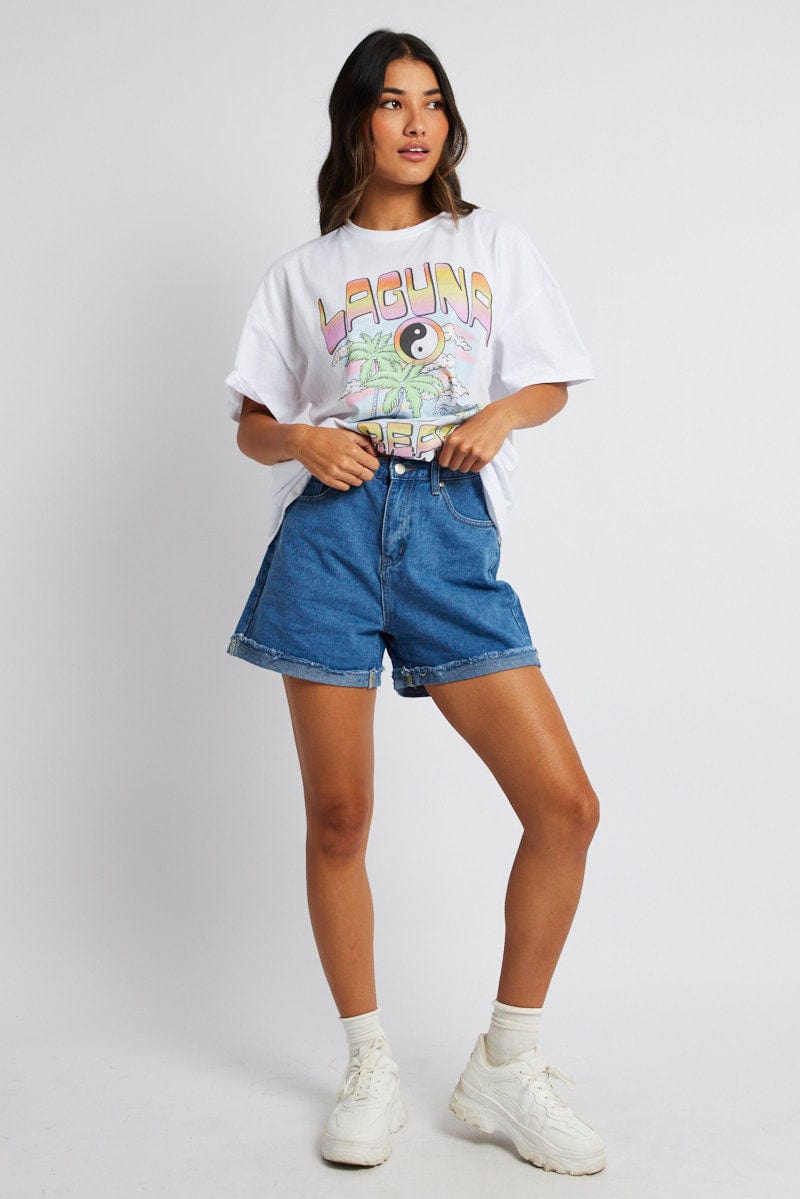 White Graphic T-Shirt Surf Slogan T-Shirt