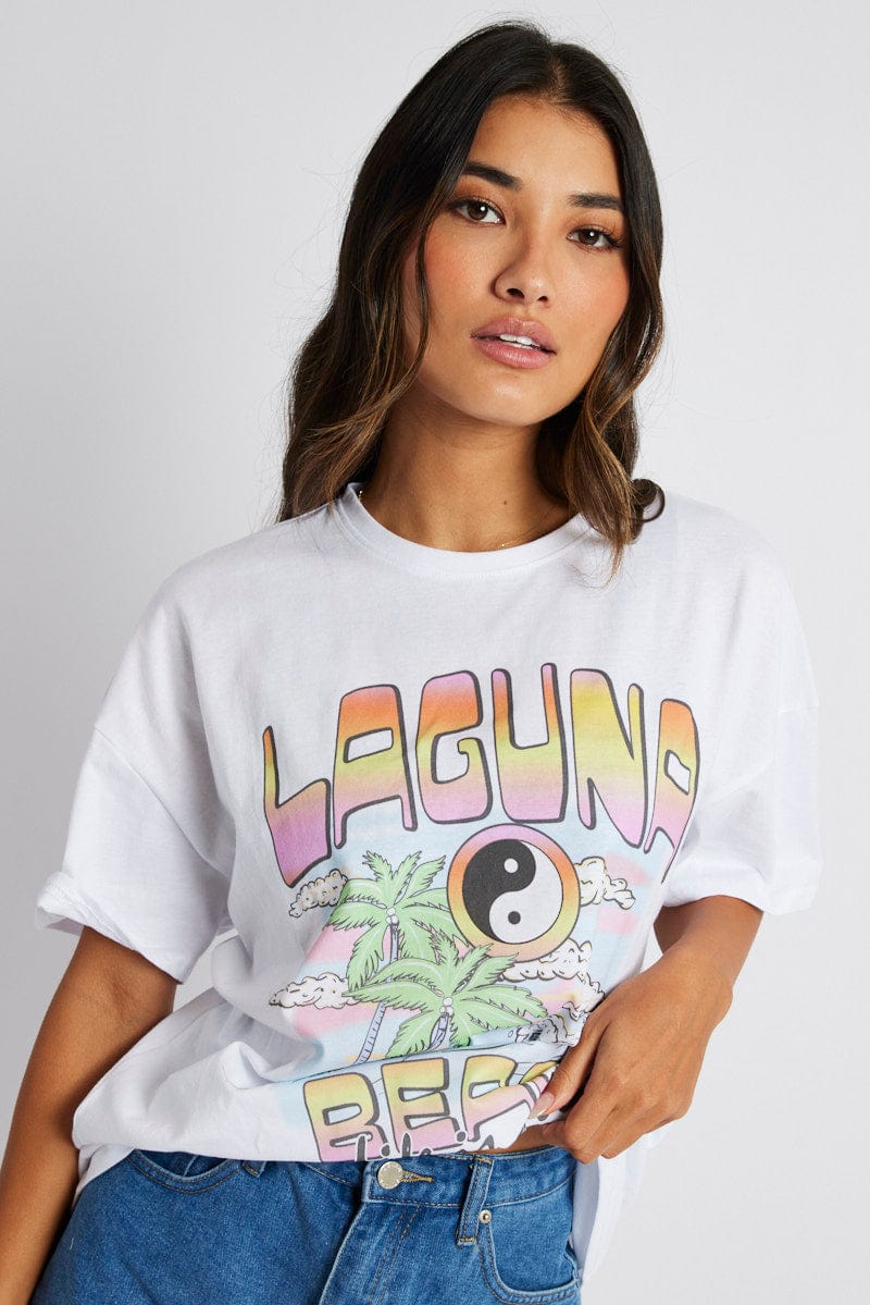 White Graphic T-Shirt Surf Slogan T-Shirt