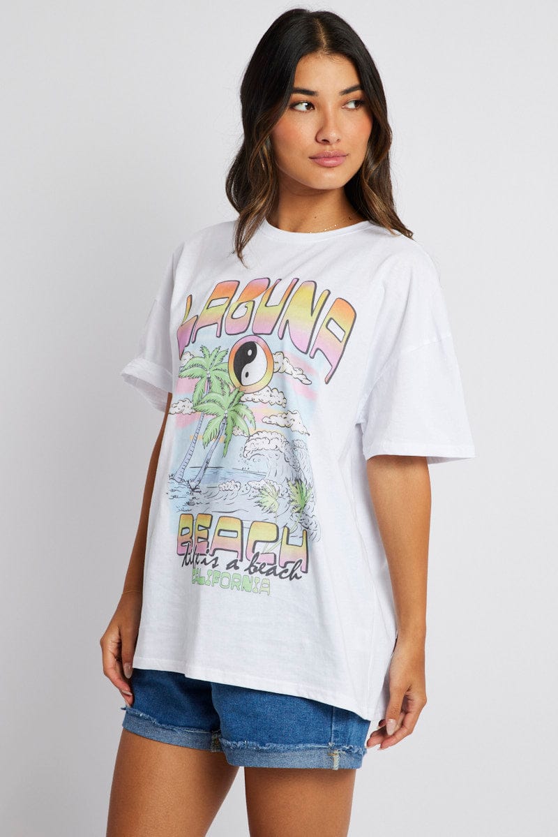 White Graphic T-Shirt Surf Slogan T-Shirt