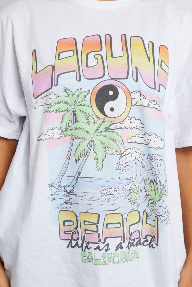 White Graphic T-Shirt Surf Slogan T-Shirt