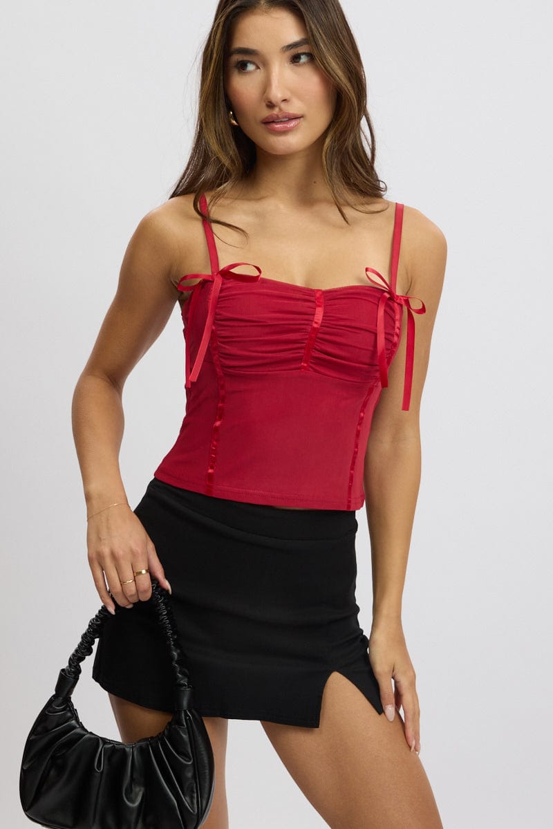 Red Mesh Tank Top Top