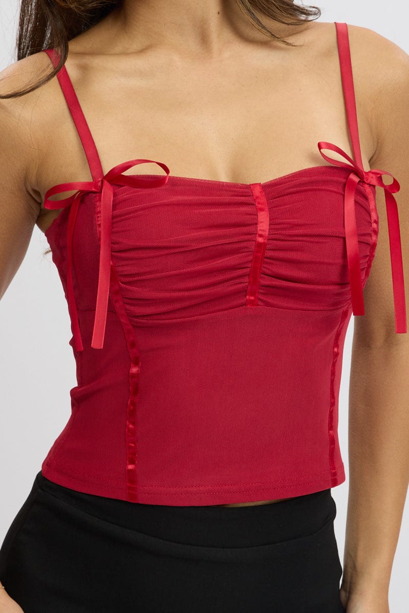 Red Mesh Tank Top Top