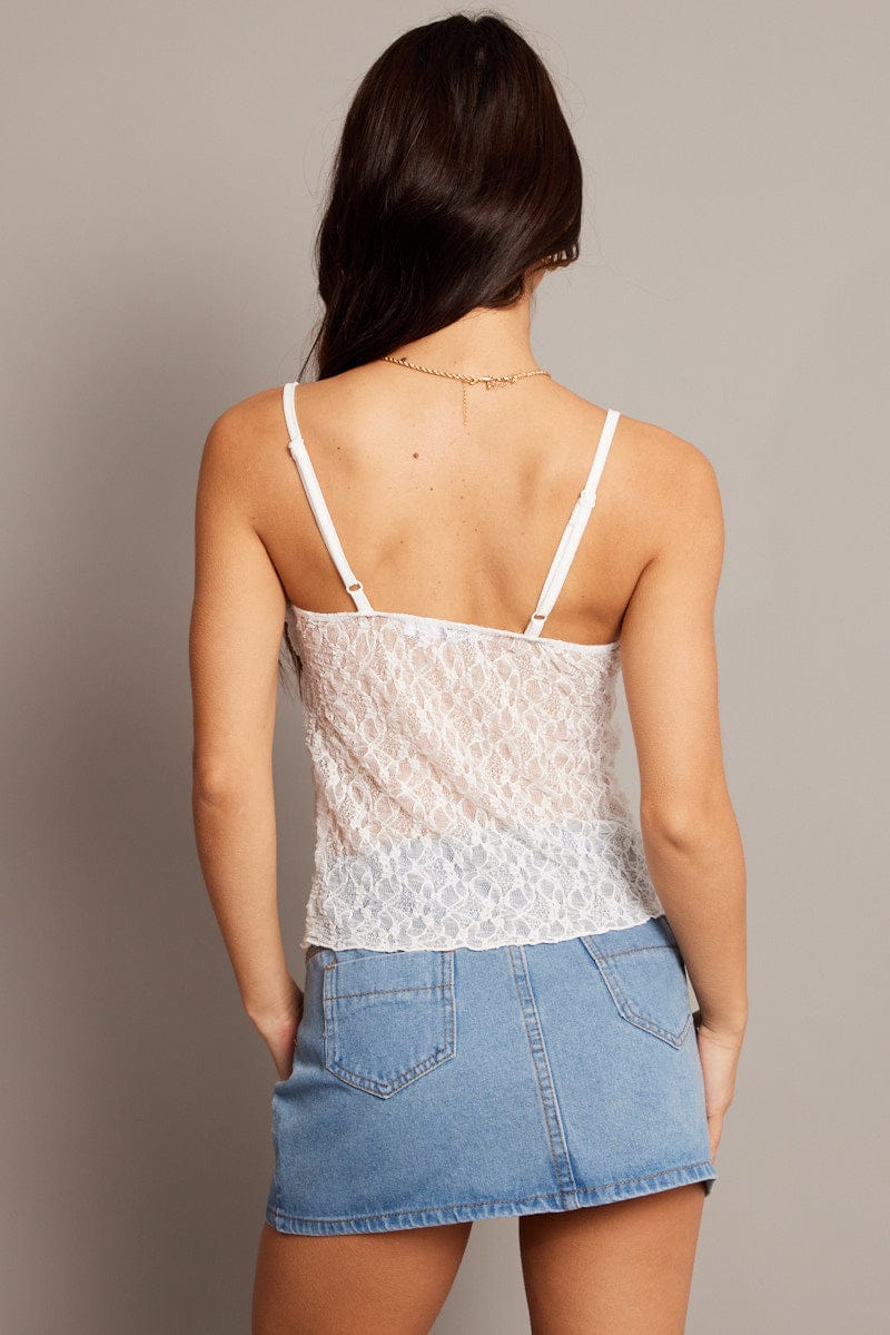 White Lace Butterfly Top Tank Top