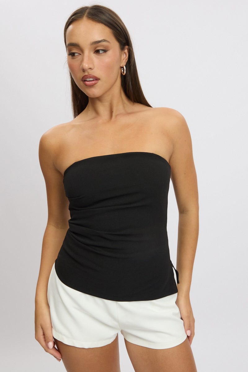 Black Tank Top Top Side Ruched