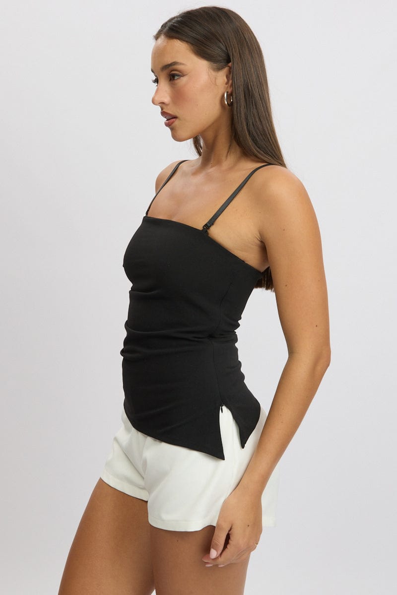 Black Tank Top Top Side Ruched