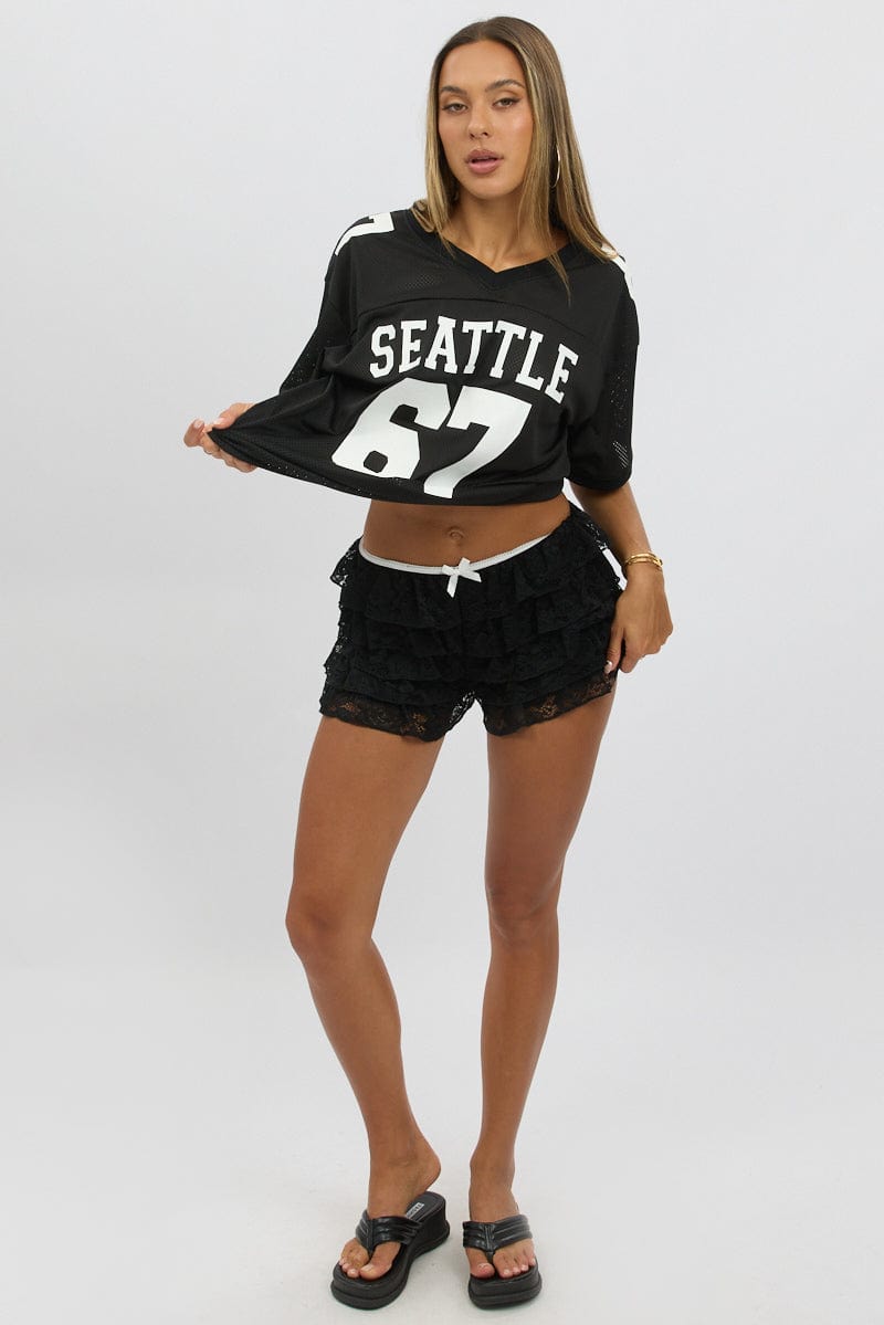 Black Sport T-Shirt V Neck Short Sleeve