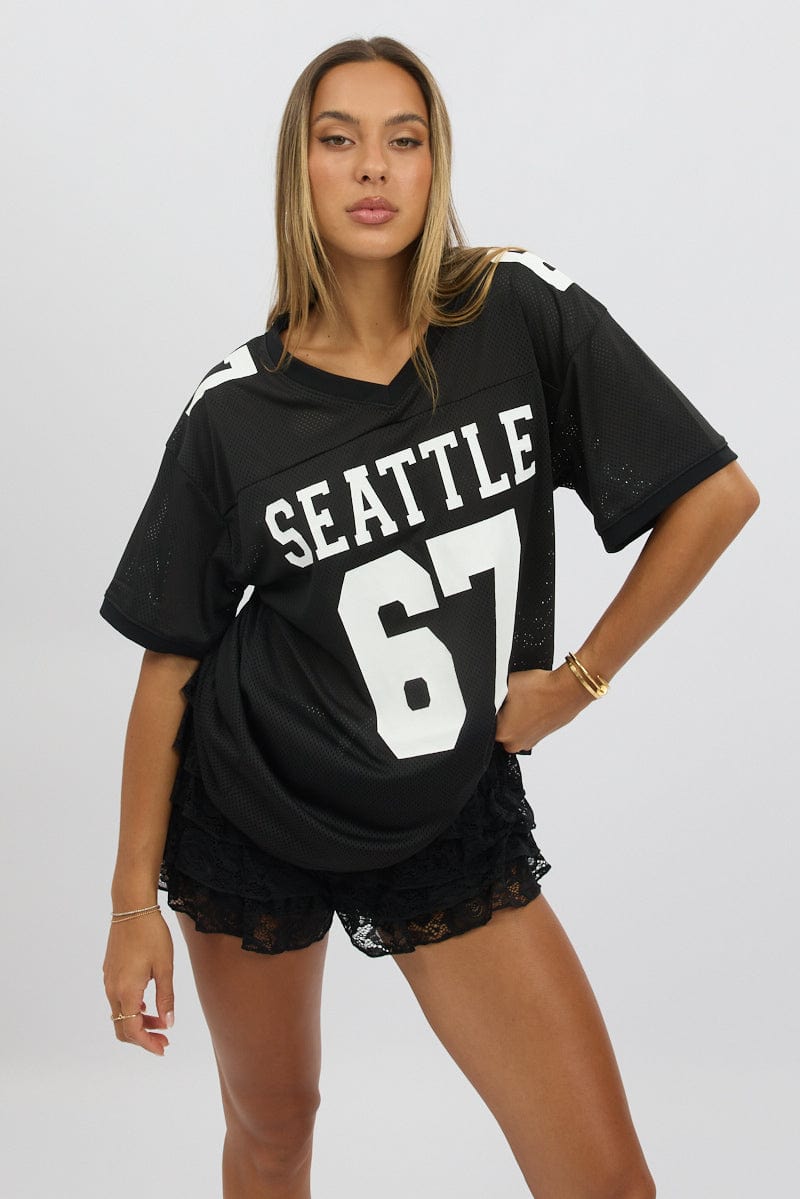 Black Sport T-Shirt V Neck Short Sleeve