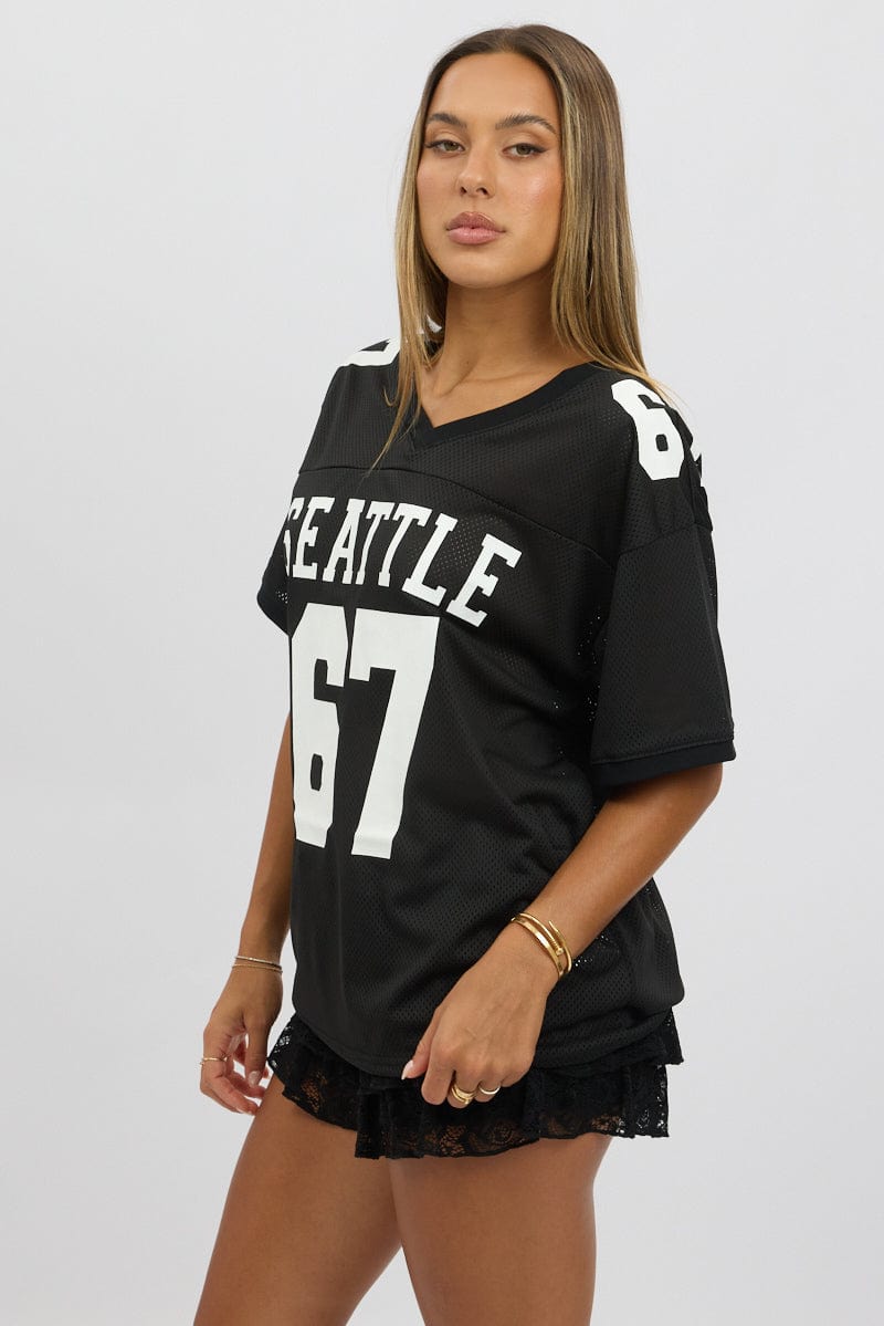 Black Sport T-Shirt V Neck Short Sleeve