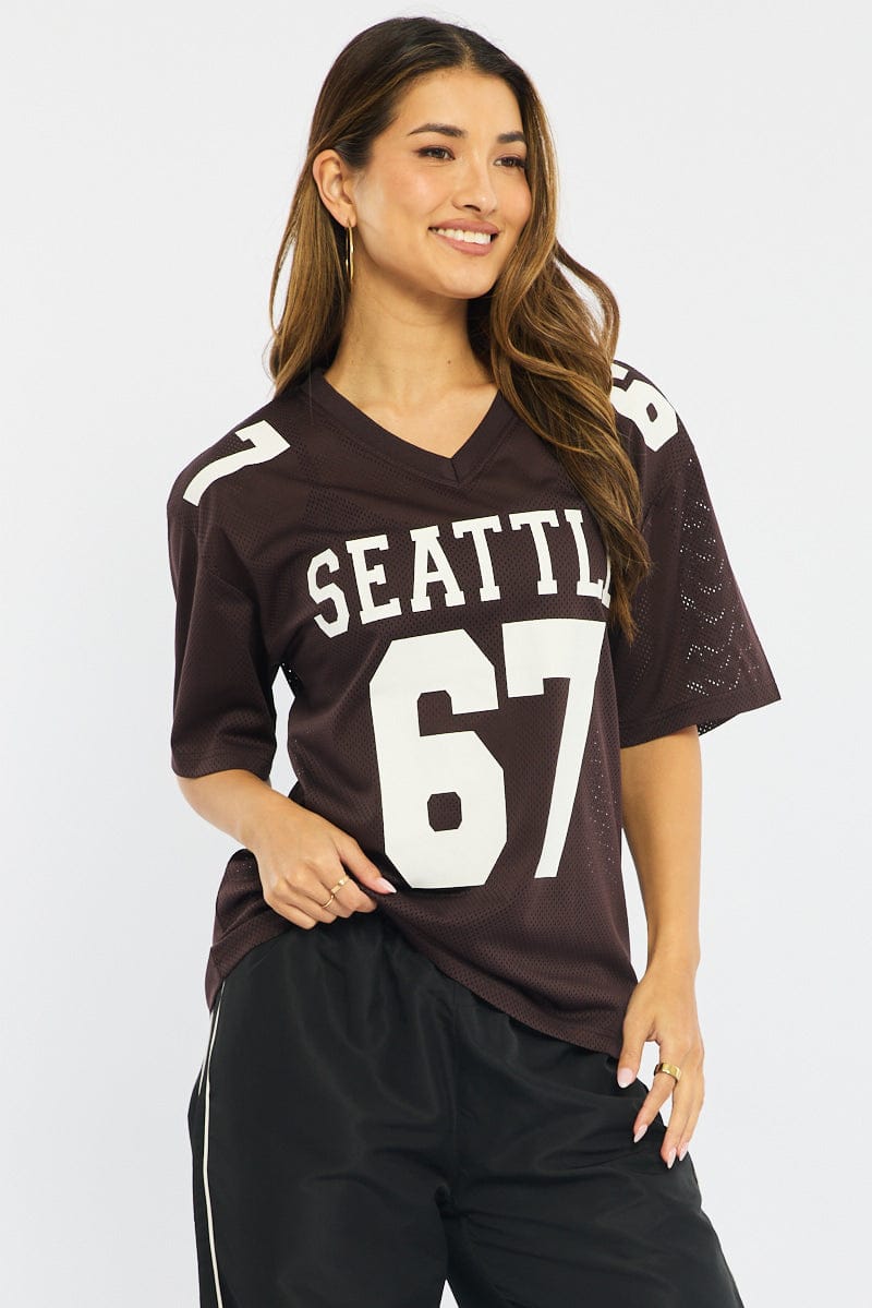 Brown Sports T-Shirt Short Sleeve