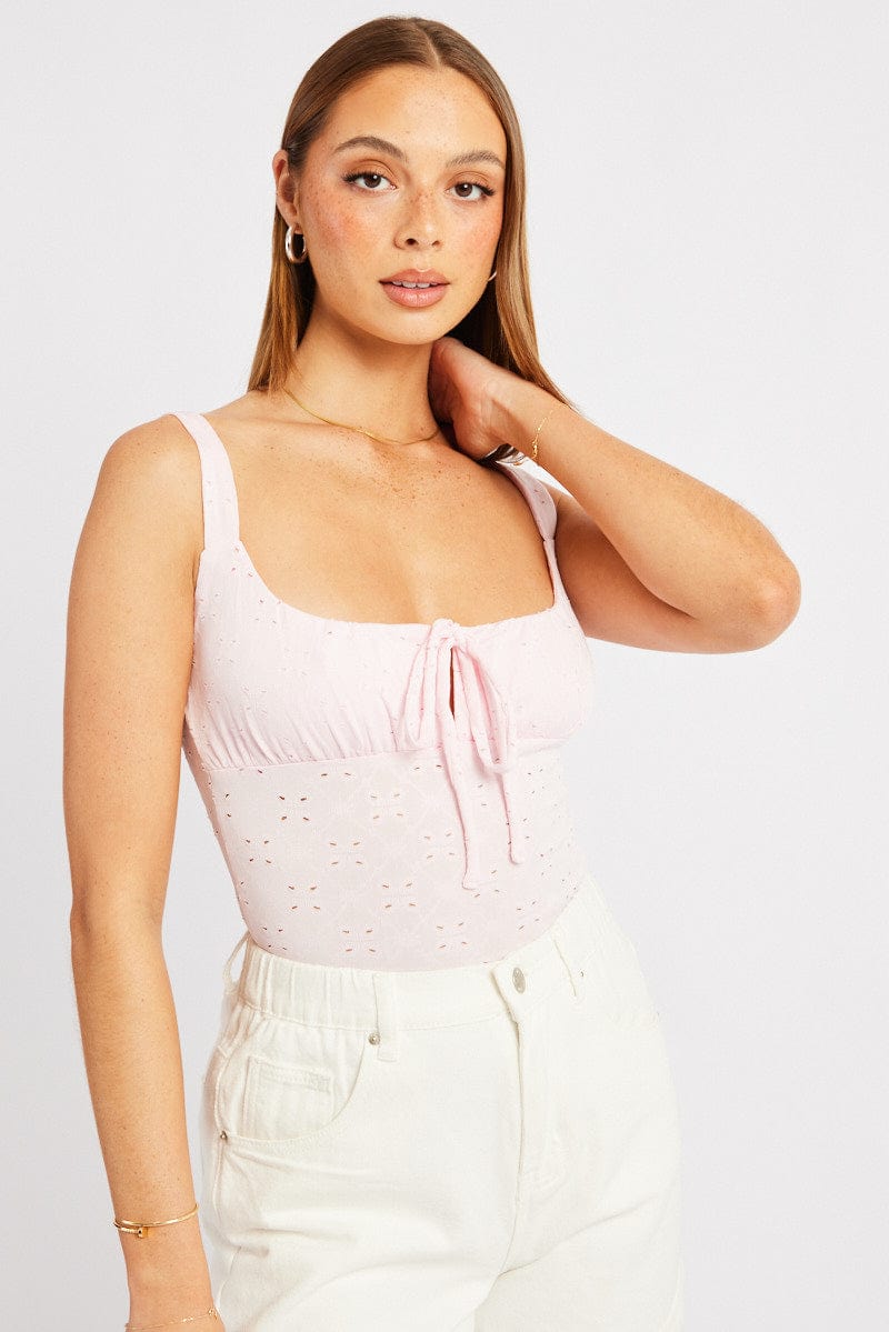 Pink Eyelet Bodysuit Tank Top