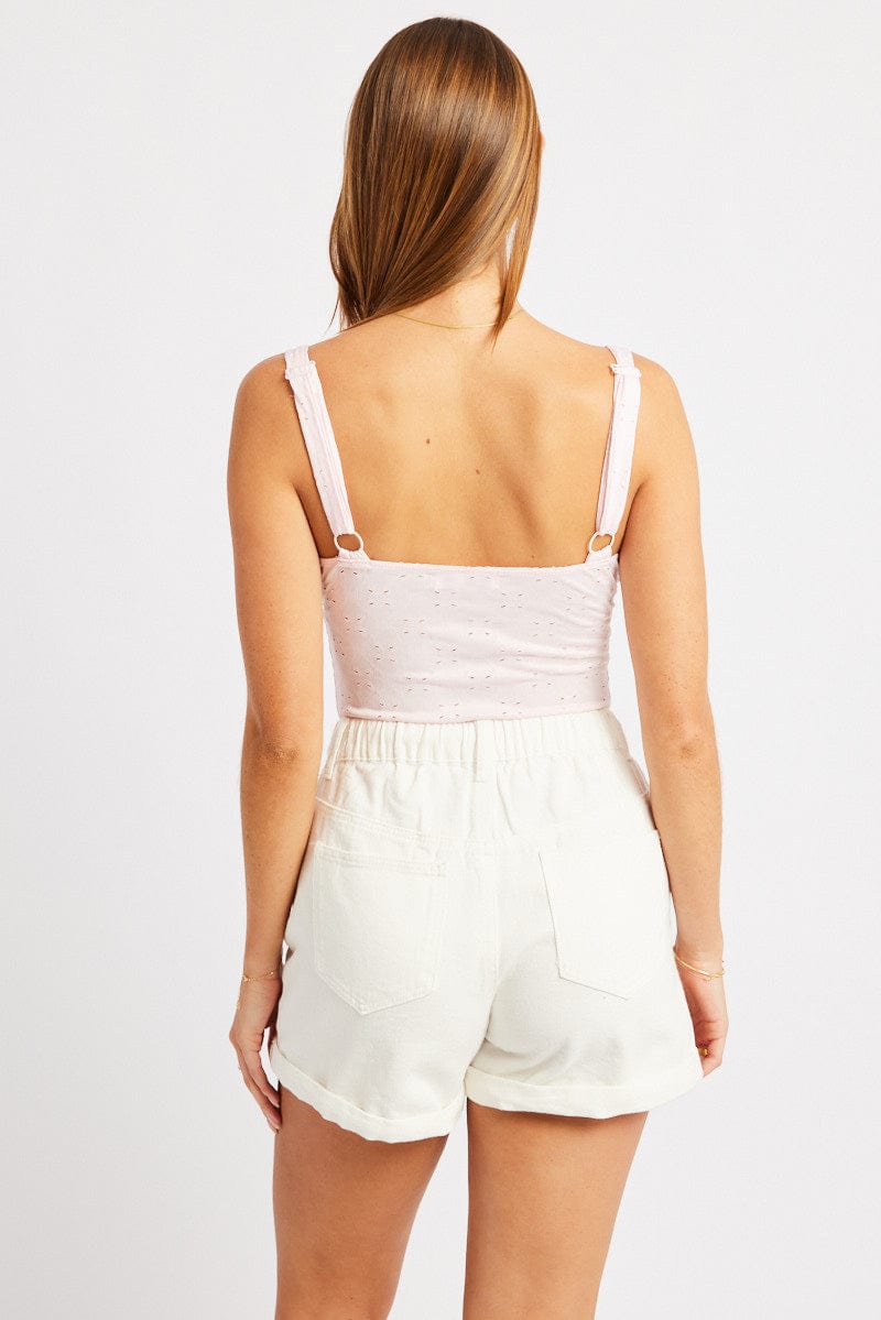 Pink Eyelet Bodysuit Tank Top
