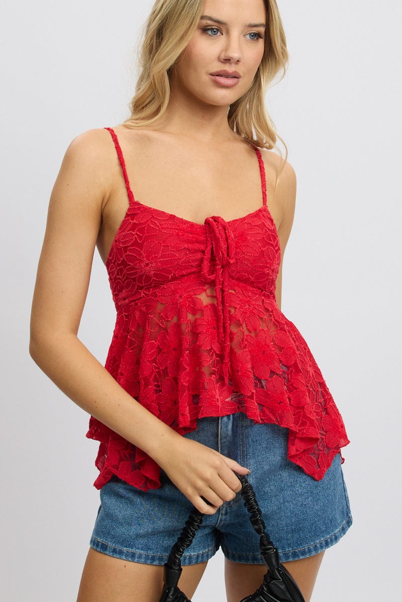Red Tank Top Top Lace