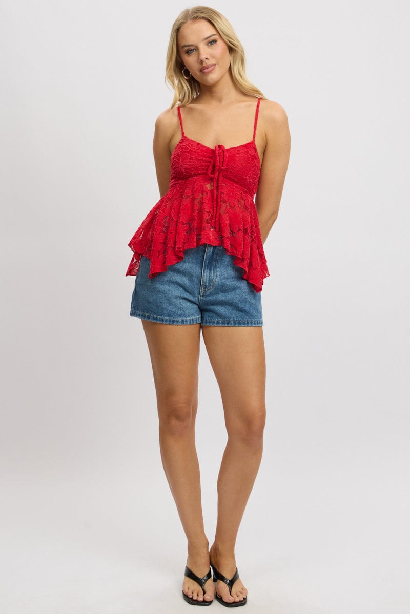 Red Tank Top Top Lace